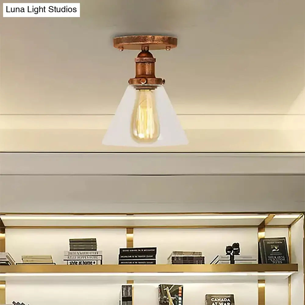 Industrial Clear Glass Ceiling Light In Black/Brass/Copper - Single Bulb Semi Flush Mount
