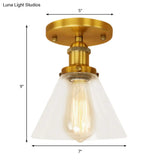 Industrial Clear Glass Ceiling Light In Black/Brass/Copper - Single Bulb Semi Flush Mount