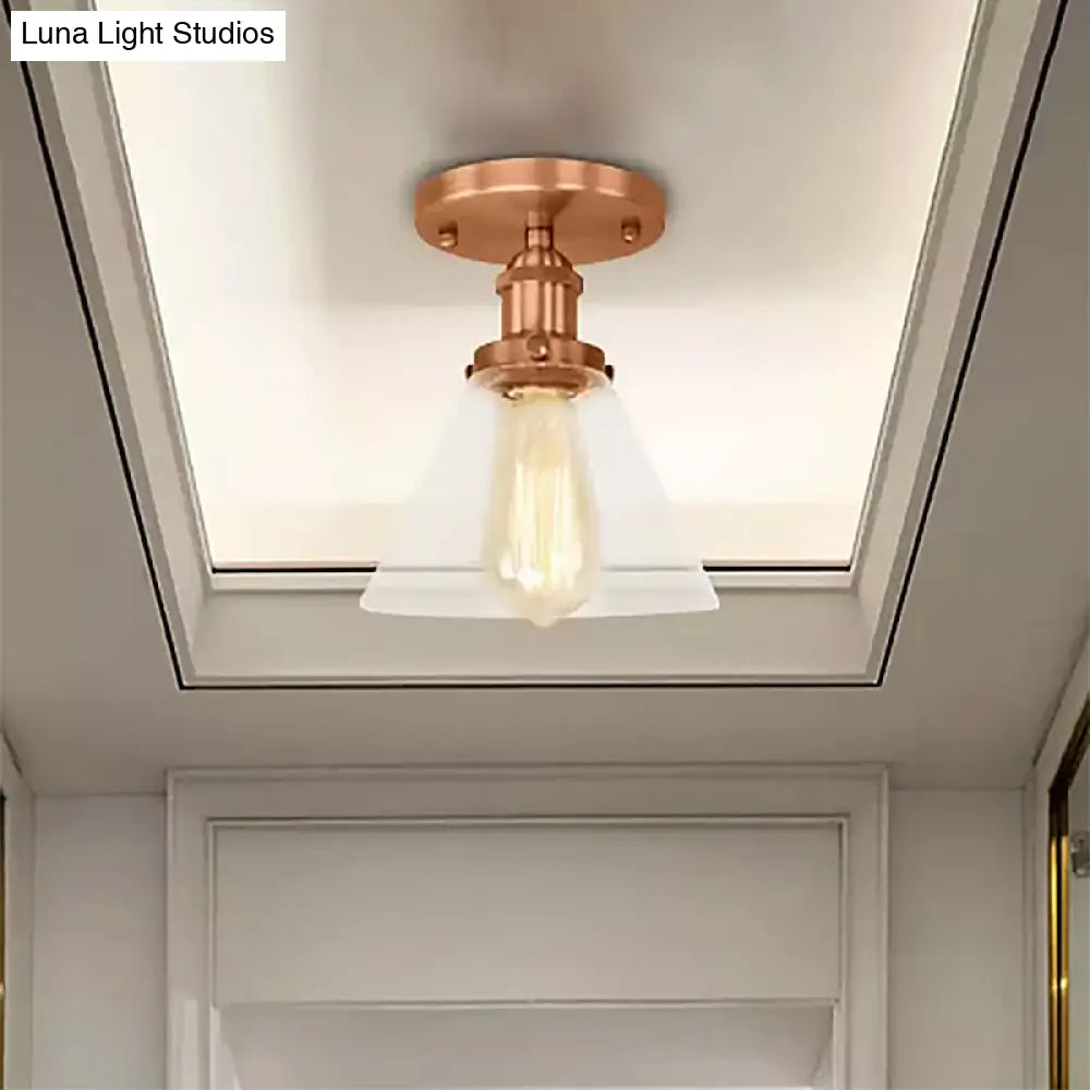 Industrial Clear Glass Ceiling Light In Black/Brass/Copper - Single Bulb Semi Flush Mount