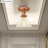 Industrial Clear Glass Ceiling Light In Black/Brass/Copper - Single Bulb Semi Flush Mount