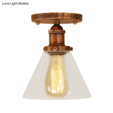 Industrial Clear Glass Ceiling Light In Black/Brass/Copper - Single Bulb Semi Flush Mount