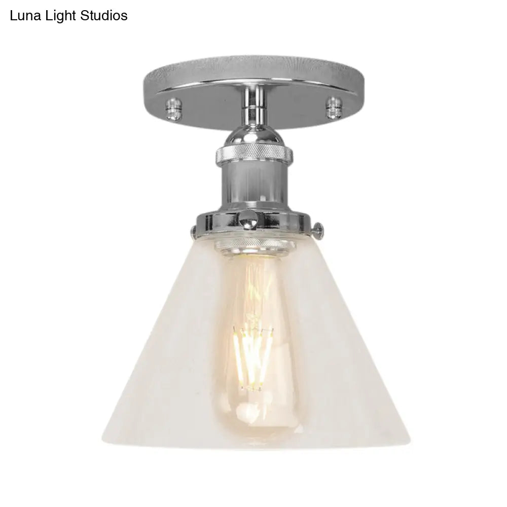 Industrial Clear Glass Ceiling Light In Black/Brass/Copper - Single Bulb Semi Flush Mount