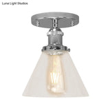 Industrial Clear Glass Ceiling Light In Black/Brass/Copper - Single Bulb Semi Flush Mount