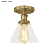 Industrial Clear Glass Ceiling Light In Black/Brass/Copper - Single Bulb Semi Flush Mount