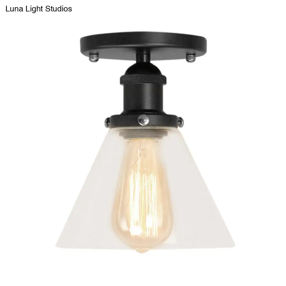 Industrial Clear Glass Ceiling Light In Black/Brass/Copper - Single Bulb Semi Flush Mount