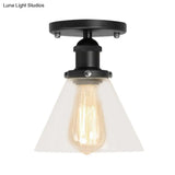 Industrial Clear Glass Ceiling Light In Black/Brass/Copper - Single Bulb Semi Flush Mount