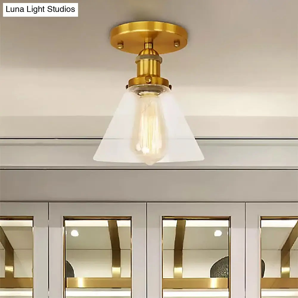 Industrial Clear Glass Ceiling Light In Black/Brass/Copper - Single Bulb Semi Flush Mount