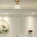 Industrial Clear Glass Ceiling Light In Black/Brass/Copper - Single Bulb Semi Flush Mount Antique