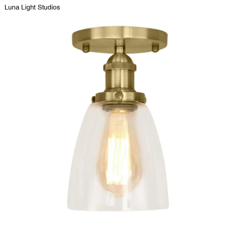 Industrial Clear Glass Conical Semi Flush Light For Foyer - Brass/Copper/Rust Ceiling Mount Fixture