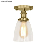 Industrial Clear Glass Conical Semi Flush Light For Foyer - Brass/Copper/Rust Ceiling Mount Fixture