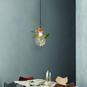 Industrial Clear Glass Dining Room Pendant Light Kit With Exposed Bulb And Wood Cap