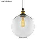 Industrial Clear Glass Globe Pendant Light Kit With Antique Brass Finish & Plug-On Design
