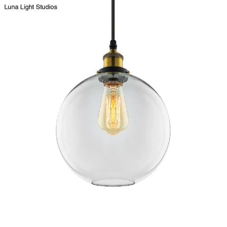 Industrial Clear Glass Globe Pendant Light Kit With Antique Brass Finish & Plug-On Design