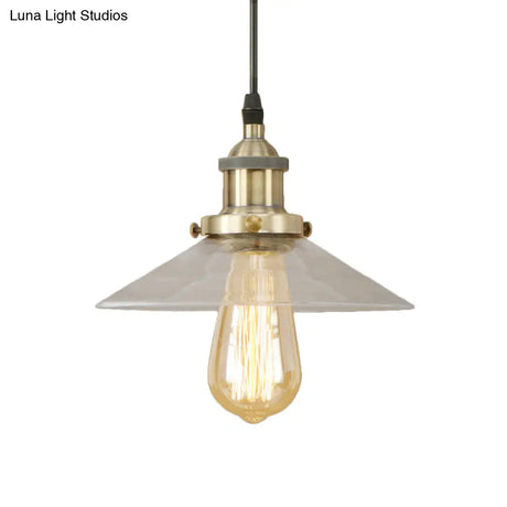 Industrial Clear Glass Pendant Lamp With Cone Shade - Black/Rust/Copper Finish Living Room Hanging
