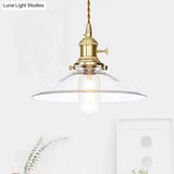 Industrial Clear Glass Saucer/Dome/Prismatic Brass Ceiling Pendant Light For Living Room