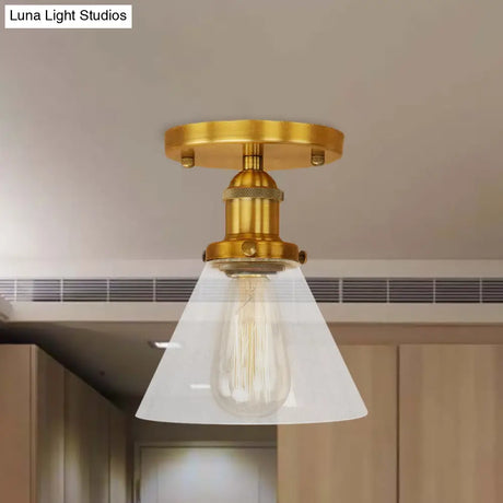 Industrial Clear Glass Semi Flush Mount In Black/Bronze/Copper