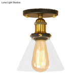 Industrial Clear Glass Semi Flush Mount In Black/Bronze/Copper