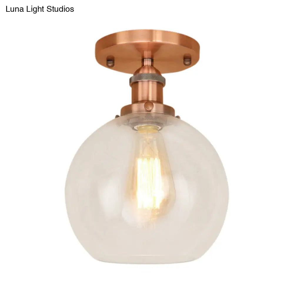 Industrial Clear Glass Spherical Balcony Ceiling Light Fixture – Black/Brass/Copper