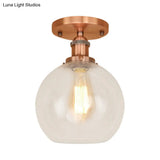 Industrial Clear Glass Spherical Balcony Ceiling Light Fixture – Black/Brass/Copper