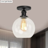 Industrial Clear Glass Spherical Balcony Ceiling Light Fixture – Black/Brass/Copper