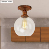 Industrial Clear Glass Spherical Balcony Ceiling Light Fixture – Black/Brass/Copper