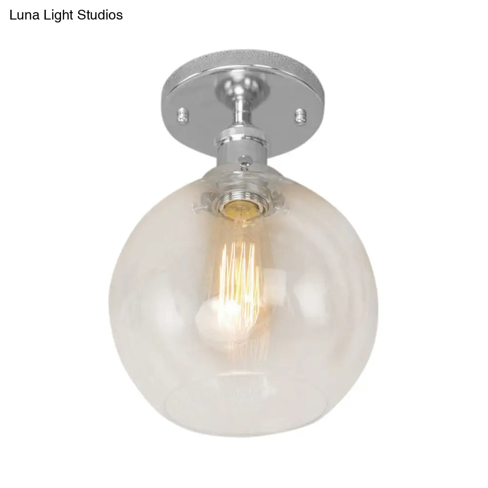 Industrial Clear Glass Spherical Balcony Ceiling Light Fixture – Black/Brass/Copper