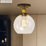 Industrial Clear Glass Spherical Balcony Ceiling Light Fixture – Black/Brass/Copper