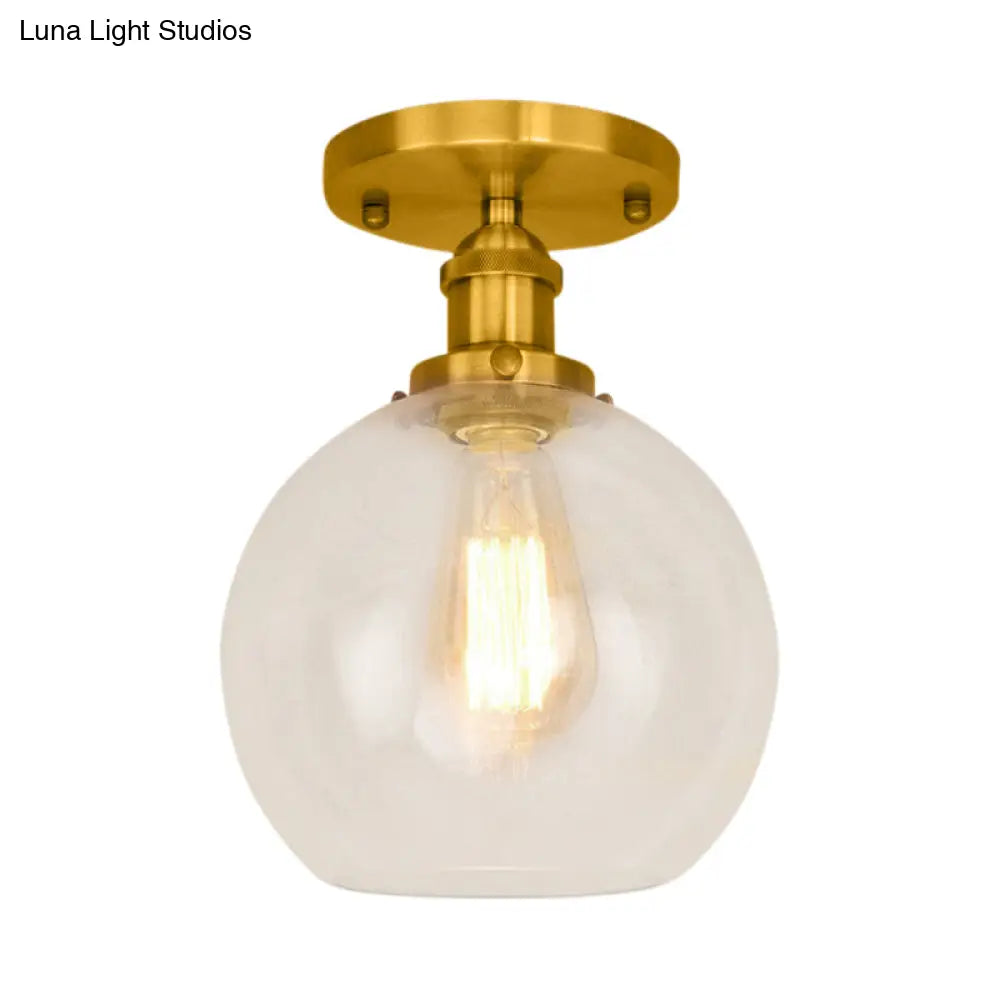 Industrial Clear Glass Spherical Balcony Ceiling Light Fixture – Black/Brass/Copper