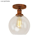 Industrial Clear Glass Spherical Balcony Ceiling Light Fixture – Black/Brass/Copper