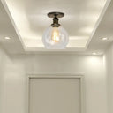 Industrial Clear Glass Spherical Balcony Ceiling Light Fixture – Black/Brass/Copper Black