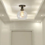 Industrial Clear Glass Spherical Balcony Ceiling Light Fixture – Black/Brass/Copper Black