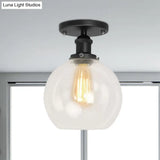 Industrial Clear Glass Spherical Balcony Ceiling Light Fixture – Black/Brass/Copper