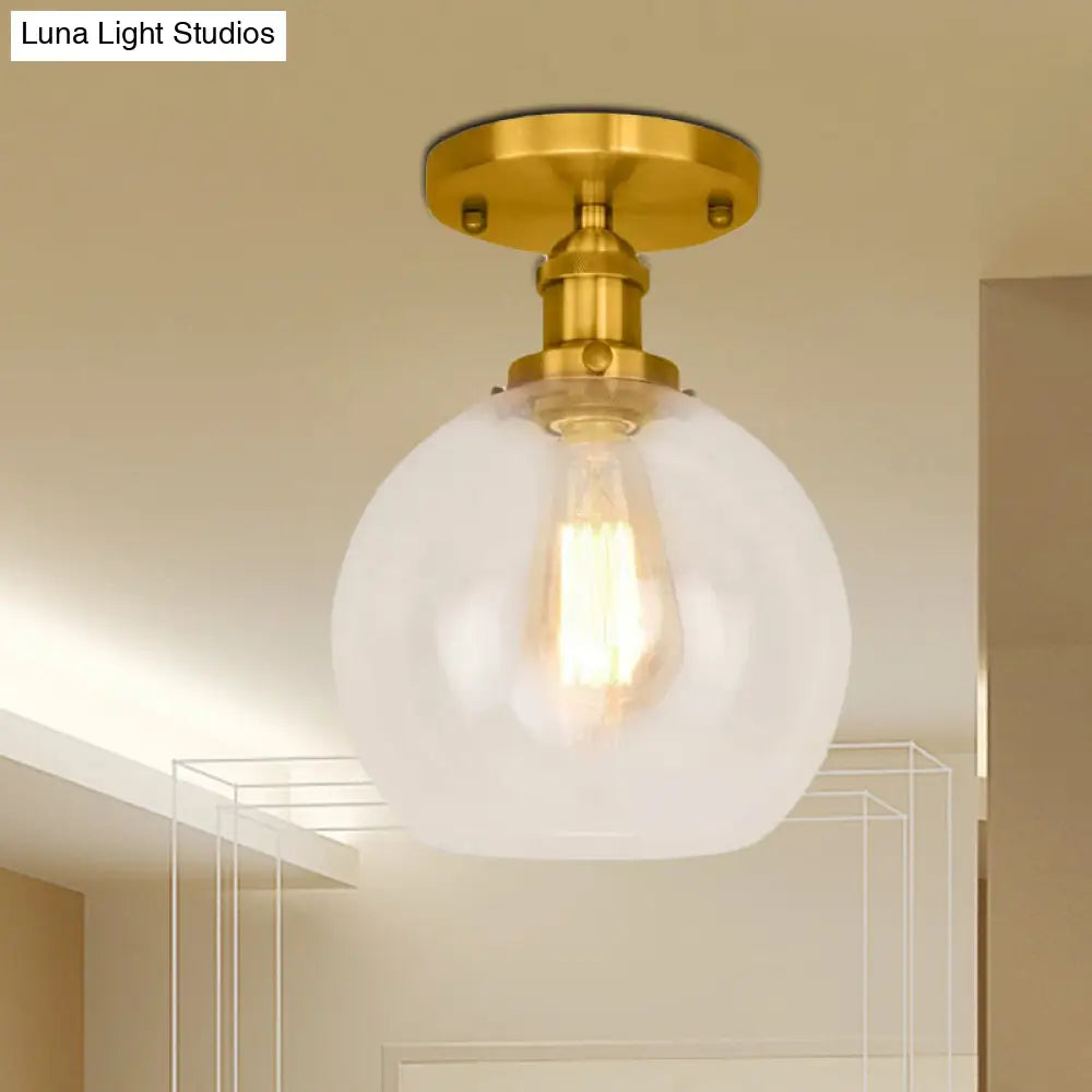 Industrial Clear Glass Spherical Balcony Ceiling Light Fixture – Black/Brass/Copper