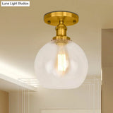 Industrial Clear Glass Spherical Balcony Ceiling Light Fixture – Black/Brass/Copper