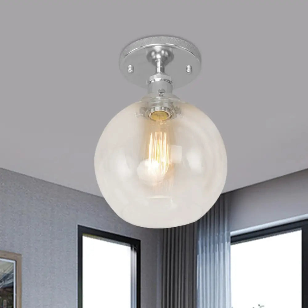 Industrial Clear Glass Spherical Balcony Ceiling Light Fixture – Black/Brass/Copper Chrome