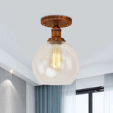 Industrial Clear Glass Spherical Balcony Ceiling Light Fixture – Black/Brass/Copper Rust