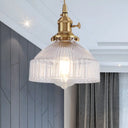 Industrial Clear Ribbed Glass Pendant Light Kit With Brass Fixture - Bowl Living Room Hanging