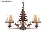 Industrial Cone Metal & Fabric Chandelier - 3/5/8 Light Pendant Lighting For Dining Room In Rust