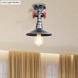 Industrial Cone Semi-Flush Ceiling Light With Red Faucet Valve In Black/Bronze For Bedroom
