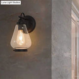 Industrial Cone Shade Porch Wall Light Fixture - Clear Glass 1 Black Sconce Lamp