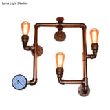 Industrial Copper Finish 3-Head Iron Sconce Light - Twisted Living Room Wall Mount Pipe Lamp With