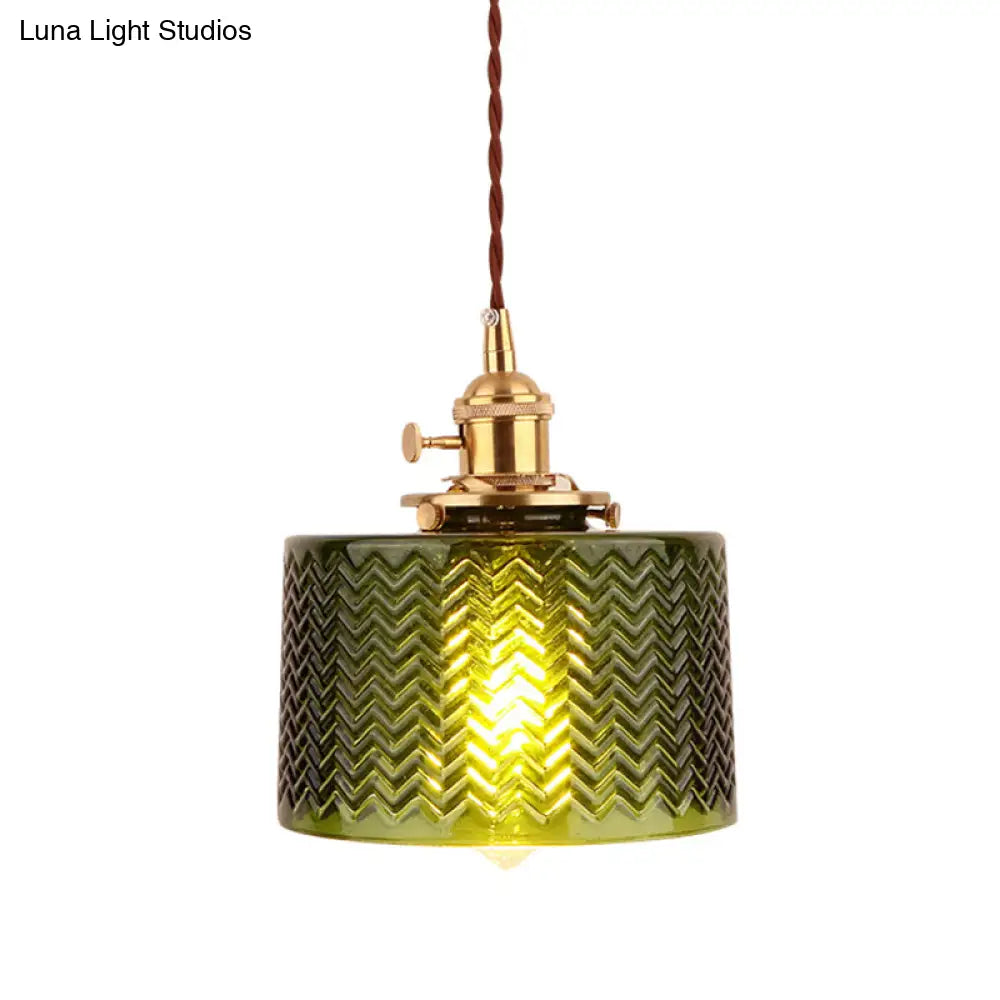 Industrial Cylinder Pendant Light Fixture With Rippled Glass For Bar