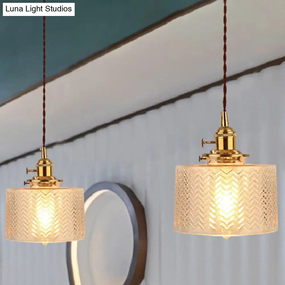 Industrial Cylinder Pendant Light Fixture With Rippled Glass For Bar