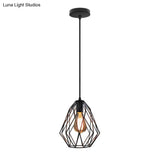 Industrial Diamond Cage Pendant Light In Black Finish - Perfect For Dining Room Ceilings
