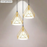 Industrial Diamond Cage Pendant Light With 3 Iron Heads - Stylish Lighting For Dining Room