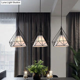 Industrial Diamond Cage Pendant Light With 3 Iron Heads - Stylish Lighting For Dining Room