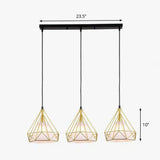 Industrial Diamond Cage Pendant Light With 3 Iron Heads - Stylish Lighting For Dining Room Gold /