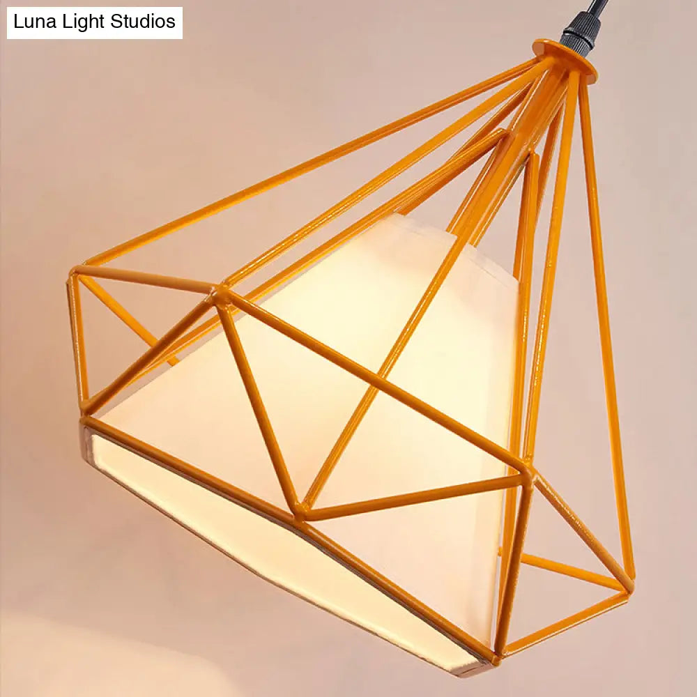 Industrial Diamond Wire Cage Pendant Light With Multi-Colored Shade - 5 Lights