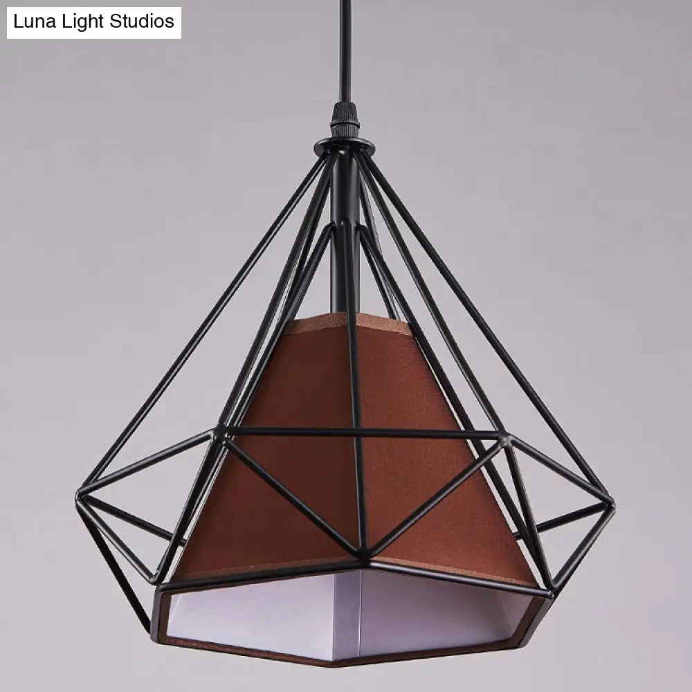 Industrial Diamond Wire Cage Pendant Light With Multi-Colored Shade - 5 Lights
