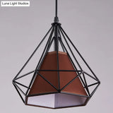 Industrial Diamond Wire Cage Pendant Light With Multi-Colored Shade - 5 Lights